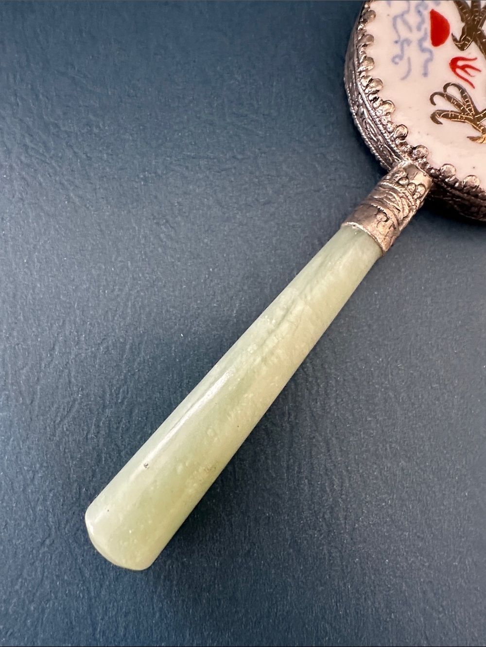 Vintage Chinese Hand Mirror with Jade Handle and Dragon Motif - Picture 3 of 6